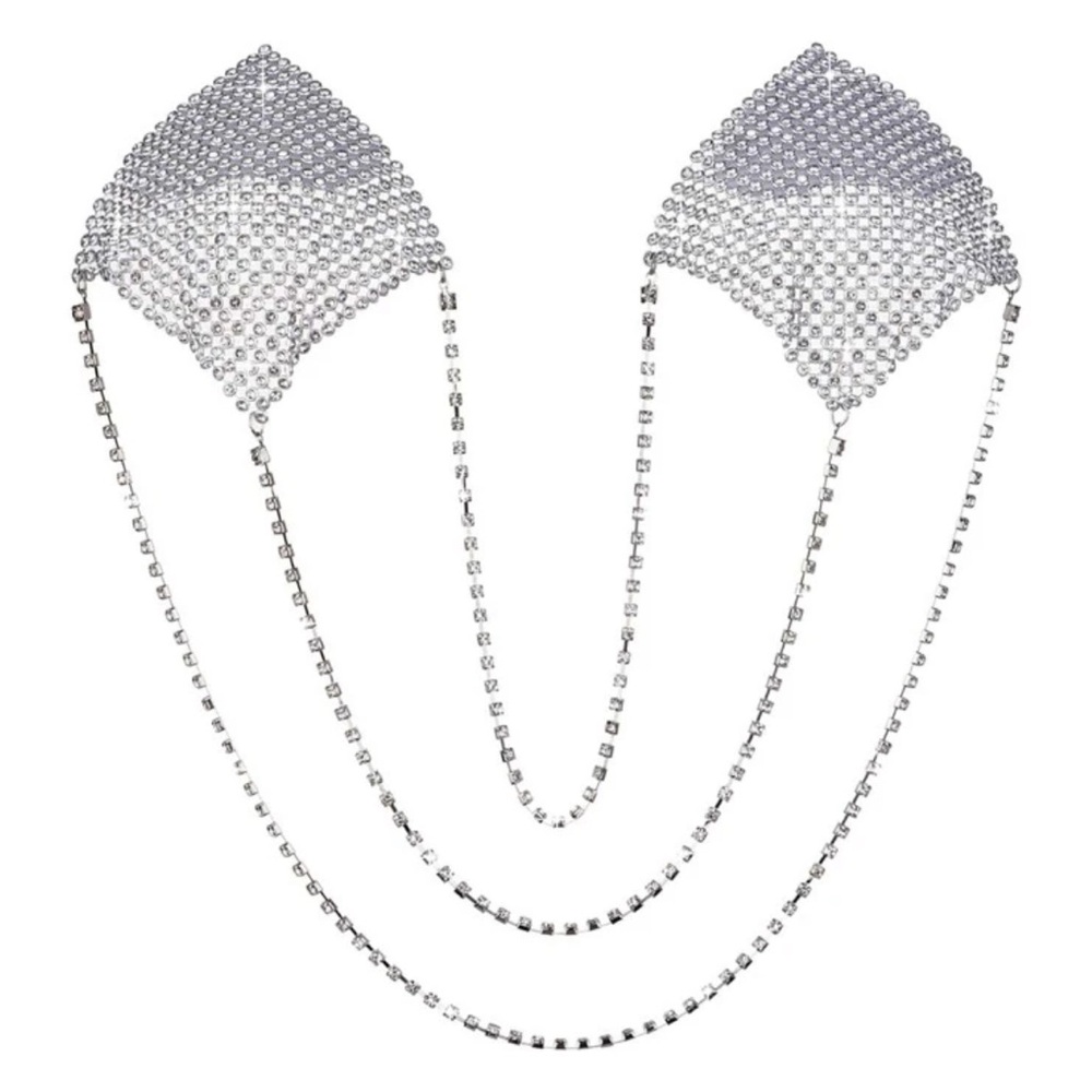 Rhinestone Triangle Chain Bra - Silver Sparkle
